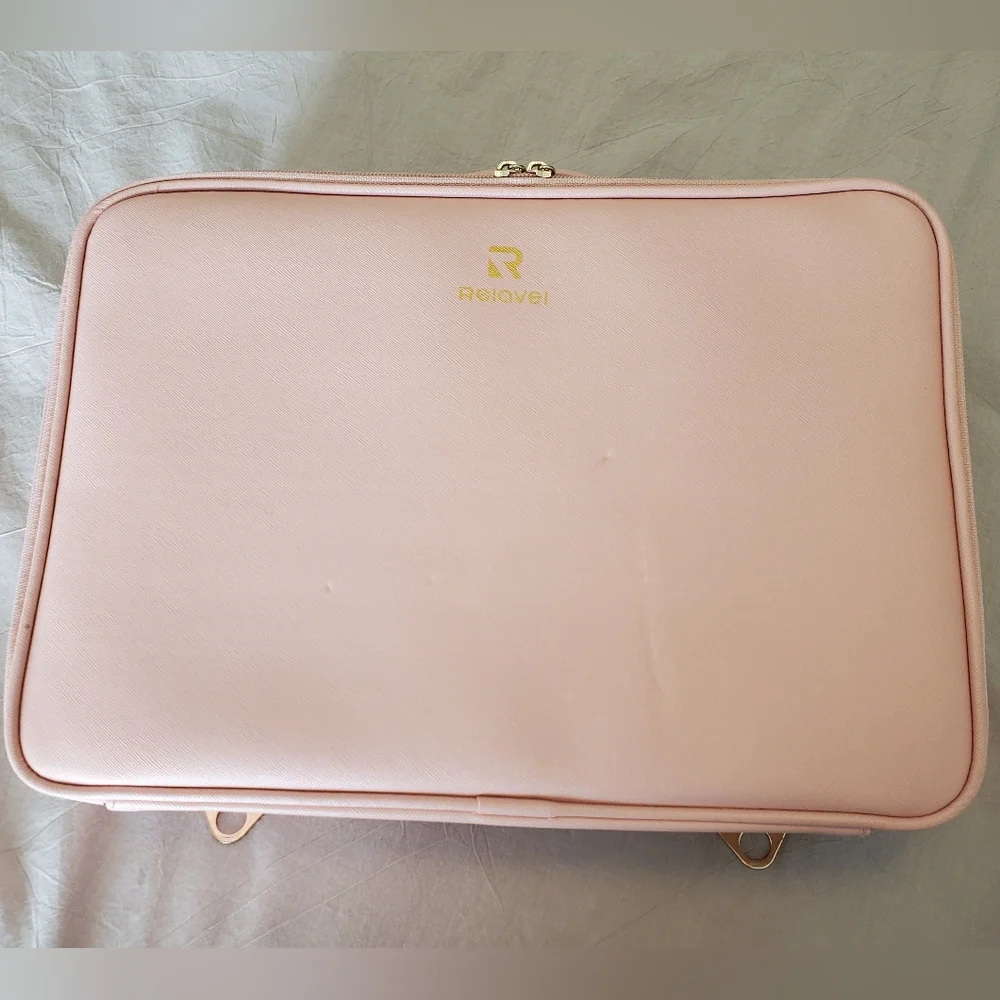 Pink Makeup Organizer with Adjustable Dividers